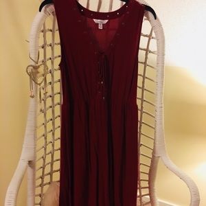Like New Burgundy Lace Up Dress
